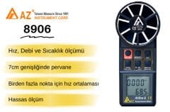 AZ 8906 Profesyonel Hava Hızı ve Hava Debisi Ölçer