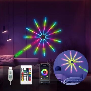 Sunup SN-22231 Bluetooth Havai Fişek LED Seti Sese Duyarlı RGB Rengi Akıllı Şerit Işık 200+ Efektli Oda Aydınlatma