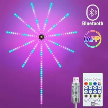Sunup SN-22231 Bluetooth Havai Fişek LED Seti Sese Duyarlı RGB Rengi Akıllı Şerit Işık 200+ Efektli Oda Aydınlatma