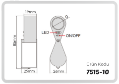 İnsize 7515-10 Katlanır El Tipi Işıklı Lup 10X