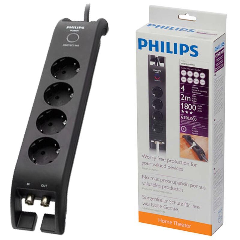 PHILIPS SPN 5044B 4LÜ 2MT 1800 JOULES SİYAH AKIM KORUMALI PRİZ