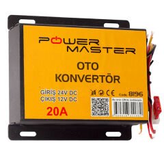 PowerMaster PM-8196 24-12 Volt 20 Amper Oto Konvertör Voltaj Düşürücü