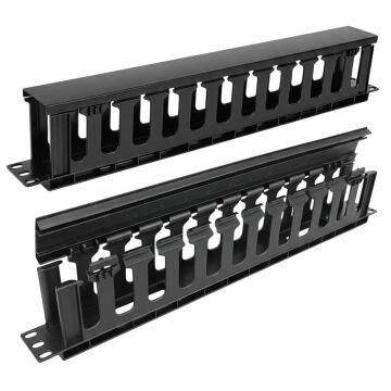Powermaster TD-L801-12 19'' 1U Rack Kabin Yatay Kablo Düzenleyici Kapaklı Kanal Yandan Geçişli
