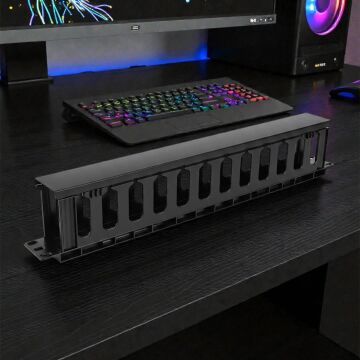 Powermaster TD-L801-12 19'' 1U Rack Kabin Yatay Kablo Düzenleyici Kapaklı Kanal Yandan Geçişli