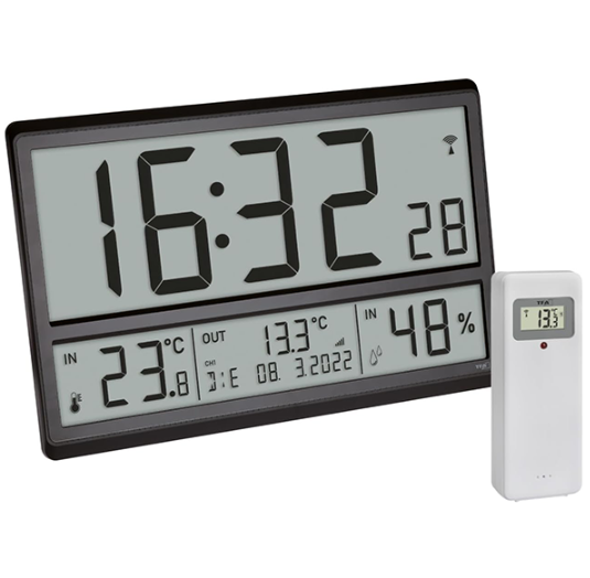 TFA 60.4523.01 Dijital XL Duvar Saati İç-Dış Sıcaklık, Nem ve Tarih Göstergeli