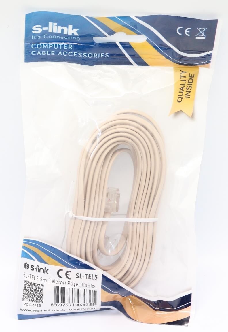 S-Link SL-TEL5 Telefon Kablosu Rj11 Jaklı 5 Mt.