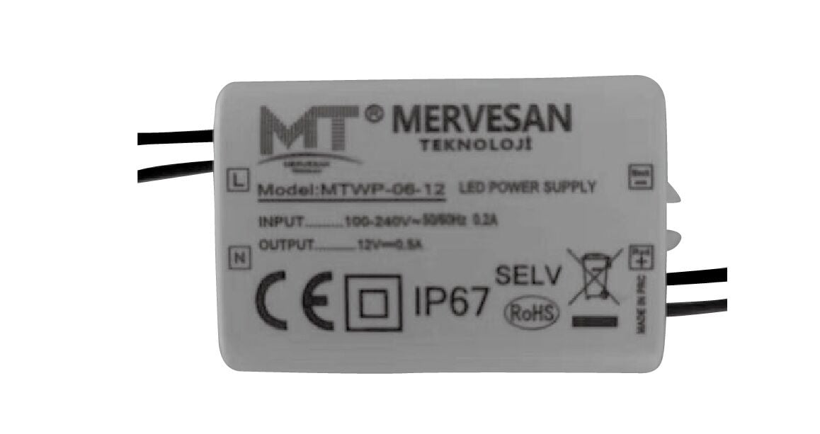 MTWP-06-12 12V 0.5A (IP67) Sabit Voltaj AC/DC Adaptör