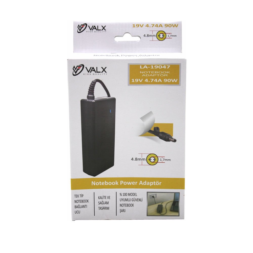 Valx 19V 4.74A 90W Notebook Adaptörü 4.8x1.7mm Hp Uç