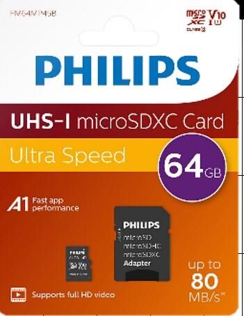 Philips FM64MP45B/00 64GB Class10 UHS-I U1 TF Adaptörlü Micro SDXC Hafıza Kartı