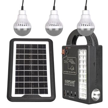 PowerMaster GD-999 Güneş Enerjili Solar Aydınlatma Sistemi 3 Ampullü Powerbank Özellikli Taşınabilir Kamp Seti