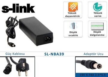 S-Link SL-NBA39 HP 19v 4.74a Notebook Adaptör 4.8x1.70mm