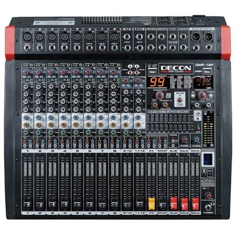 Decon DMP-12P Usb-Bluetooth 8 Kanal Mono / 2 Kanal Stereo 2x650W 12 Kanal Power Mixer