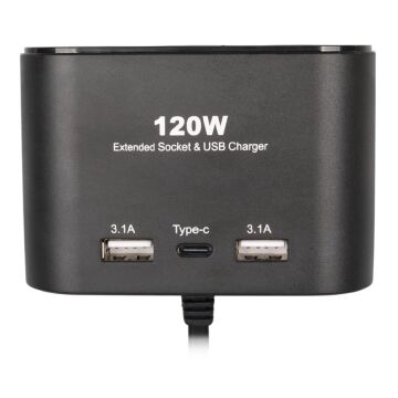 Olesson 1653 12-24V Çift USB + TYPE-C Girişli 100W 70cm Kablolu 3'lü Araç Çakmak Çoklayıcı