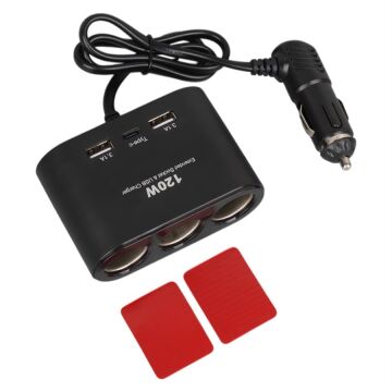 Olesson 1653 12-24V Çift USB + TYPE-C Girişli 100W 70cm Kablolu 3'lü Araç Çakmak Çoklayıcı