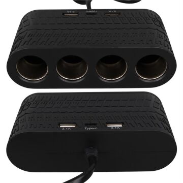 Olesson 1654 12-24V Çift USB - TYPE-C 120W 80cm Kablolu 4'LÜ Araç Çakmak Çoklayıcı