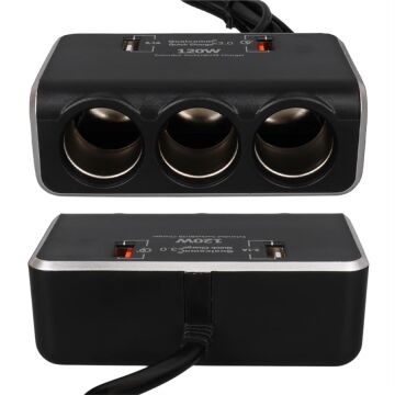 Olesson 1639 12-24V Çift USB Girişli Hızlı Şarj Destekli 120W 80cm Kablolu Dijital Voltaj Ekranlı 3'lü Araç Çakmak Çoklayıcı