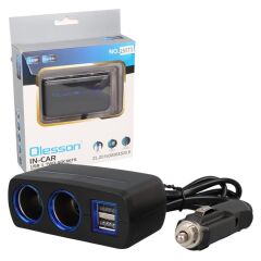 Olesson 1638 12-24V Çift USB Girişli 120W 80 CM Kablolu 2'LI Araç Çakmak Çoklayıcı