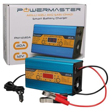 Powermaster PM-1230A 12 Volt 30 Amper LCD Ekranlı Akıllı Akü Şarj Cihazı