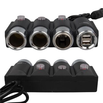 Olesson 1508 12-24V Çift USB Girişli 120W 80cm Kablolu 3'lü Araç Çakmak Çoklayıcı