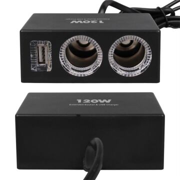 Olesson 1522 12-24V Tek USB Girişli 120W 80cm Kablolu 2'li Araç Çakmak Çoklayıcı