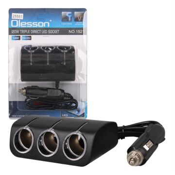 Olesson 1521 12-24V 120W 80 CM Kablolu 3'LÜ Araç Çakmak Çoklayıcı
