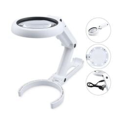 USB Şarj Edilebilir Katlanabilir 3.5-10x Büyüteç 8 LEDli Masa ve Eliçi