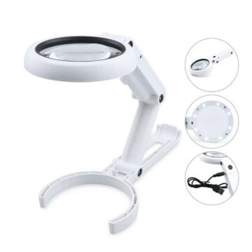 USB Şarj Edilebilir Katlanabilir 3.5-10x Büyüteç 8 LEDli Masa ve Eliçi