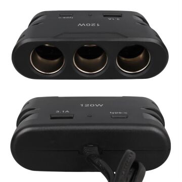 Olesson 2013 12-24V TYPE-C + USB Girişli 120W 80 CM Kablolu 3'lü Araç Çakmak Çoklayıcı