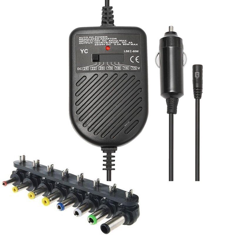 YC UNIVERSAL 80W-3.33A AYARLANABİLİR 15-16-18-19-20-22-24 ÇIKIŞ VOLTAJI / 8 UÇ ARAÇ NOTEBOOK ADAPTÖRÜ