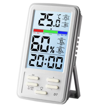 Loyka D7 Sıcaklık ve Nem Ölçer | Saat Göstergesi | Arka Işıklı Ekran