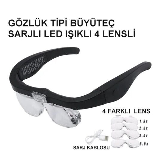 Nikula- Şarjlı Gözlük Büyüteç 4 Farklı Lens -11537dc