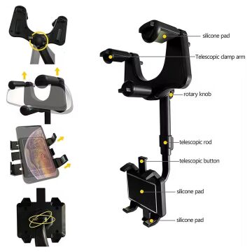 PowerMaster PM-25159 Araç İçi Dikiz Aynası Telefon Tutucu 360 Derece Ayarlanabilen