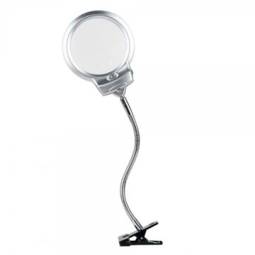 Nikula-2.5X130 MM 5X24 MM LED Aydınlatmalı Büyüteç,Masa Üstü Metal Hortum Mandallı