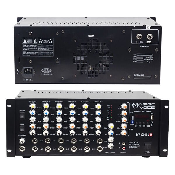 Magicvoice MV-300EF-TR 300 Watt 6 Mikrofon Girişli USB-Bluetooth Destekli Trafolu Mixer Anfi