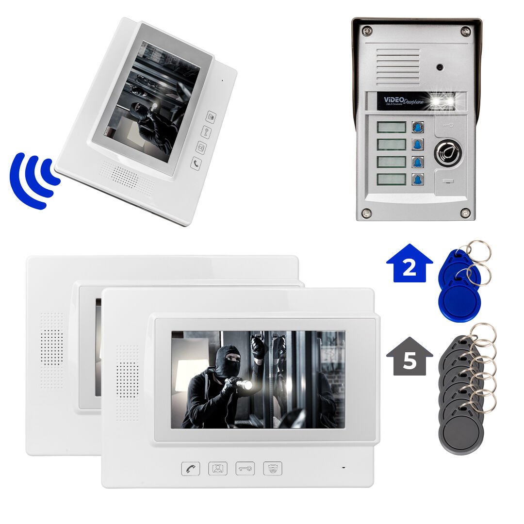 PowerMaster 37T4 3 Daire 7'' NFC Destekli Görüntülü Diafon Kapı Zili Interkom Akıllı Ev Güvenliği Sistemi