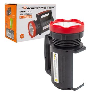 Powermaster Yajia YJ-2895U 5 Watt 20 Smd Led'li 3 Mod'lu Usb'li Şarjlı El Feneri