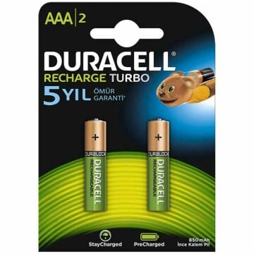 Duracell HR03/DX2400 Şarjlı 900 mAh 2'li AAA İnce Kalem Pil