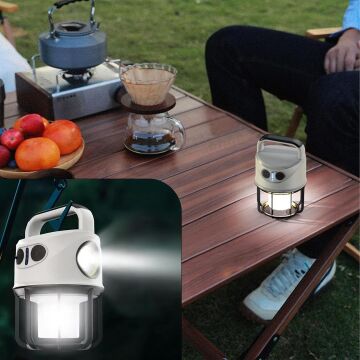 Powermaster CH-22025 Çift Işıklı Kamp Lambası El Feneri PowerBank Özellikli (Gün Işığı - Beyaz)