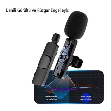 MagicVoice K8 Kablosuz Type-C Vlogger Yaka Mikrofonu (Android, GoPro, Osmo Action, iPhone, iPad)
