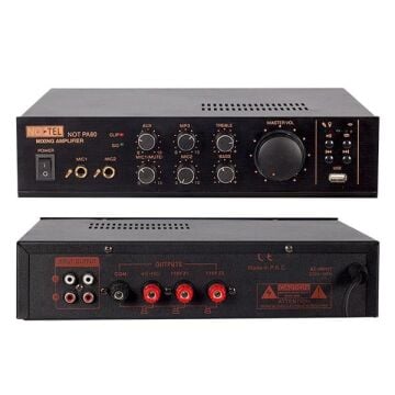 No-Tel 50 W Mini USB-SD-Bluetooth 70-100 V 2 Mik. Giriş Trafolu Anfi NOT-PA80