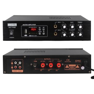 No-Tel 50 W Mini USB-SD-Bluetooth 70-100 V 2 Mik. Giriş Trafolu Anfi NOT-PA80