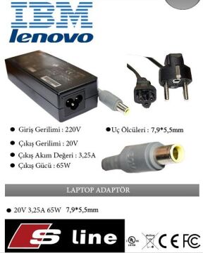 Ibm Lenovo Notebook Adaptör 20v 3.25a 7.9x5.5mm İğneli Sarı Soket