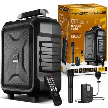 Magicvoice MV-2015 USB-SD-BT 1 El + 1 Yaka Mikrofonlu 300W Taşınabilir Şarjlı Hoparlör Anfi