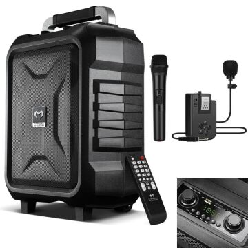 Magicvoice MV-2015 USB-SD-BT 1 El + 1 Yaka Mikrofonlu 300W Taşınabilir Şarjlı Hoparlör Anfi