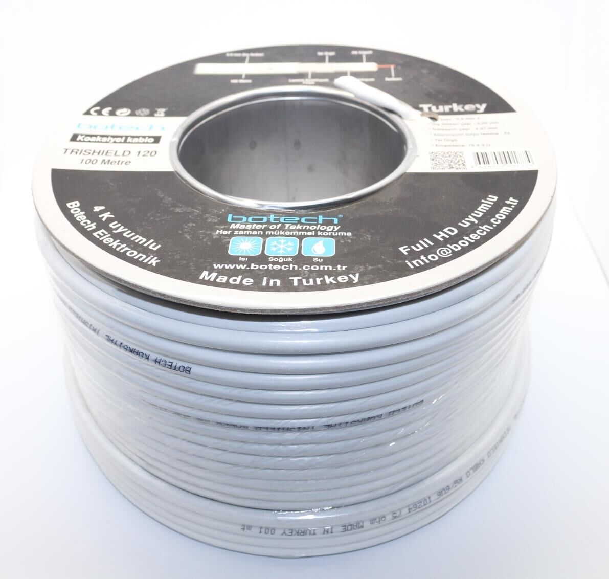 Botech 64Tel RG6 U6 Anten Kablosu 1.02mm Trishield 100Mt