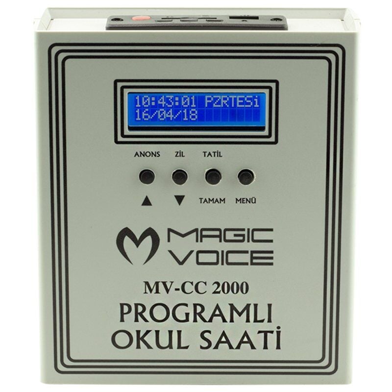 Magicvoice MV-CC2000 USB Duvar Tipi Programlı 20 Adet MP3 Formatı Zil / İstiklal Marşlı Akıllı Dijital Okul Saati (Çan Takılabilir)