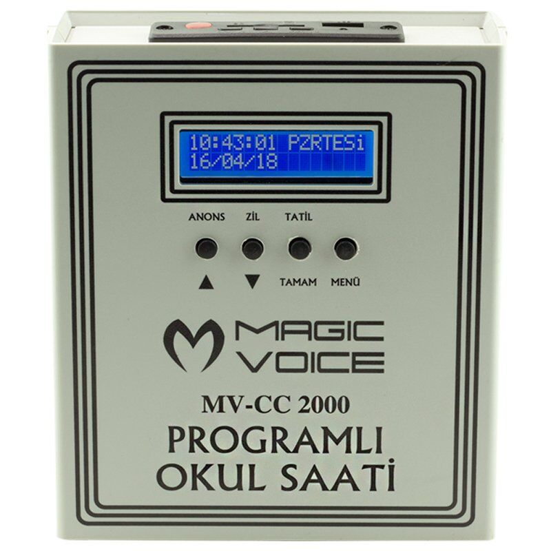 Magicvoice MV-CC2000 USB Duvar Tipi Programlı 20 Adet MP3 Formatı Zil / İstiklal Marşlı Akıllı Dijital Okul Saati (Çan Takılabilir)