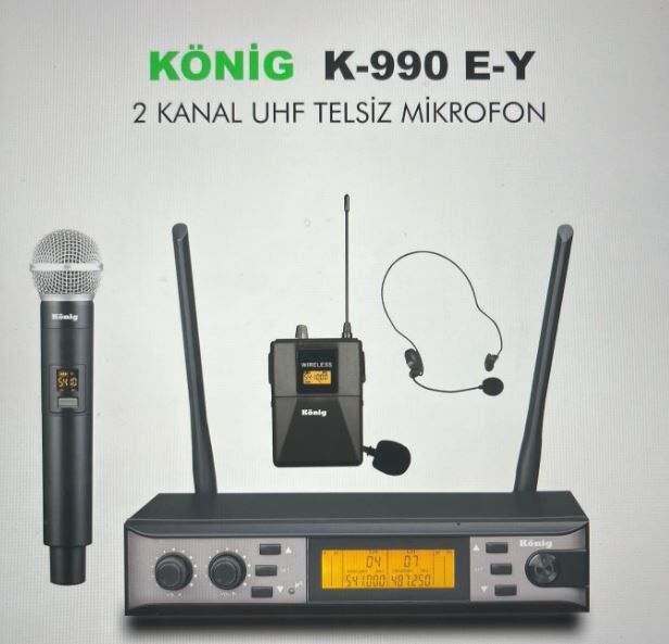 König K-990 El + Yaka Çift Kanal Uhf Telsiz Mikrofon