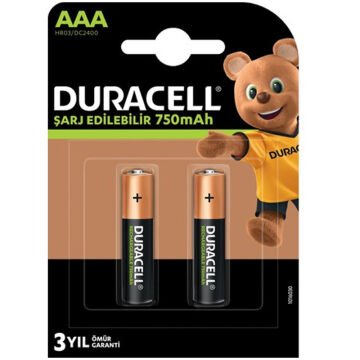 Duracell 750 mA Şarjlı AAA İnce Kalem 2'li Pil HR03/DC2400