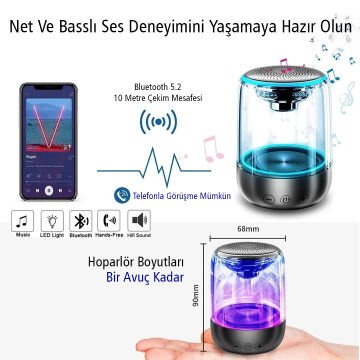 MagicVoice MV-24696 600 Mah Taşınabilir RGB Mikrofonlu Aux-TF-Bluetooth 3 Watt Hoparlör (Beyaz)